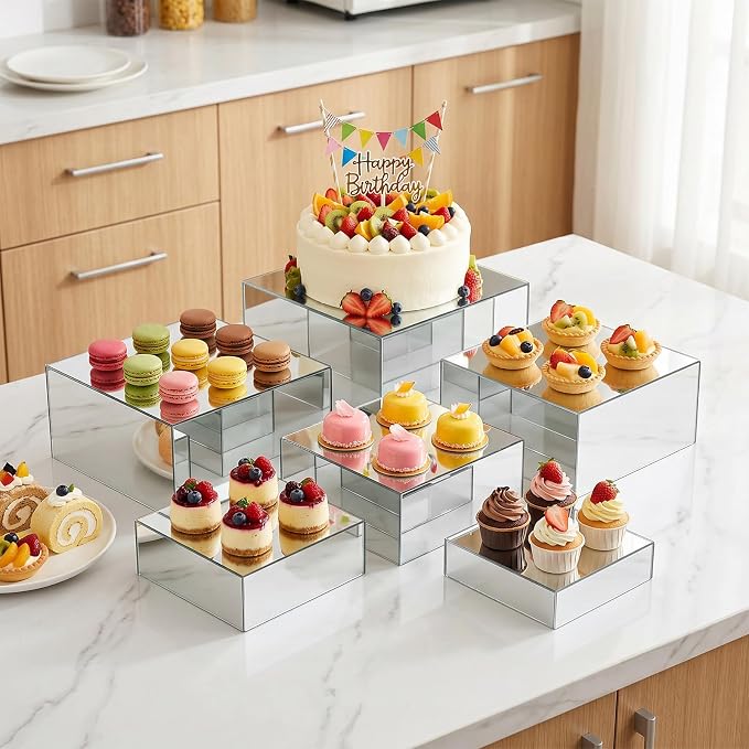 Geelin 6 Pack Acrylic Risers for Display Acrylic Cube Boxes Risers Display Stands with Hollow Bottoms Decorative Stand for Jewelry Candy Table Decor 6 Sizes(Sliver,7 to 12 Inch,Square)