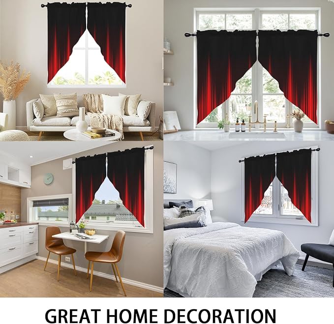 Coxila Red and Black Kitchen Valance Curtains Small Short Ombre Dark Goth Abstract Gradient Design Simple Gothic Modern Men Adult Swag Toppers Window 28 x 36 inch Bathroom Bedroom Living Room Drapes