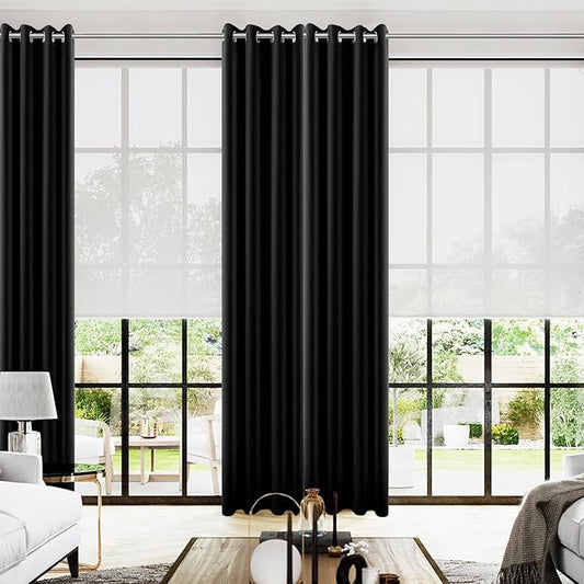KOUFALL Extra Long Blackout Curtains 105 Inch,Gothic Curtains by Size 104 Length 2 Panels,Black