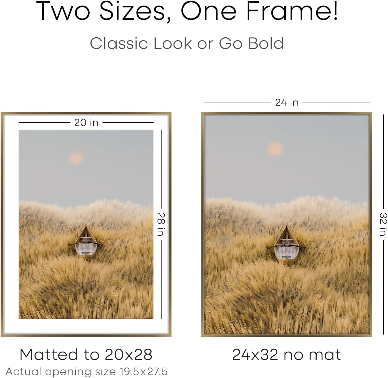 Homeforia 24x32 Picture Frame Bronze, High End Metal 24 x 32 Large Poster Frames with Mat 20 by 28 Photo, 24x32 Brass Frame Matted to 20x28 Print, 32x24 Thin Frames, Tempered Glass, Wall Kit, Set of 1