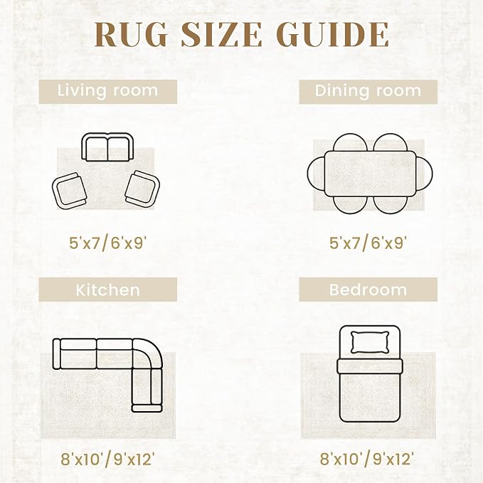 6x9 Area Rugs for Living Room: Washable Vintage Floral Rug Low Pile Non-Slip Boho Carpet for Bedroom Nursery Dining Room (Floral Beige, 6'x9')