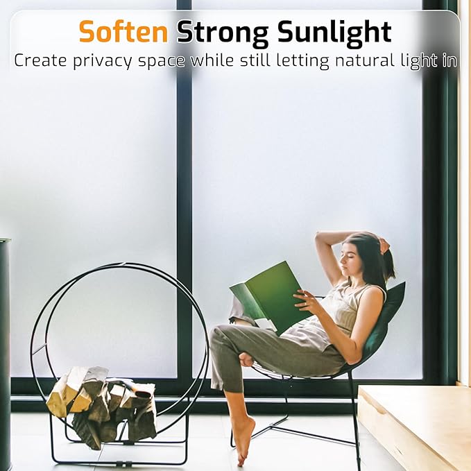LUTE Window Privacy Film, Frosted Glass Window Film for Bathroom, Static Cling Removable Heat Control Glass Coverings, Non Adhesive Opaque Door Sticker for Home Office (Pure, 35.4" x 118.1")