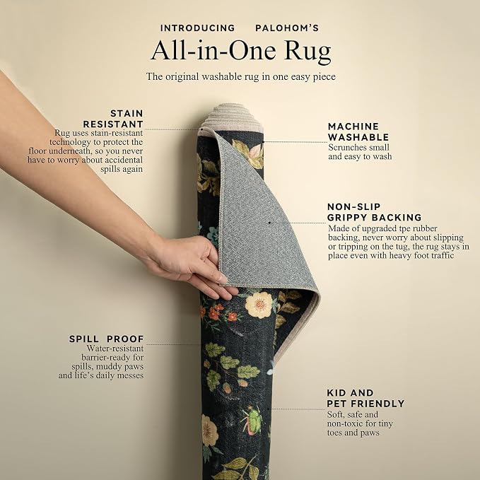 Machine Washable Rug for Living Room: 5x7 Area Rugs Vintage Rugs Stain Resistant Non Slip Low Pile Lightweight Soft Carpets for Bedroom Kitchen Dining Room Nursery Kids Room Farmhouse Home Office