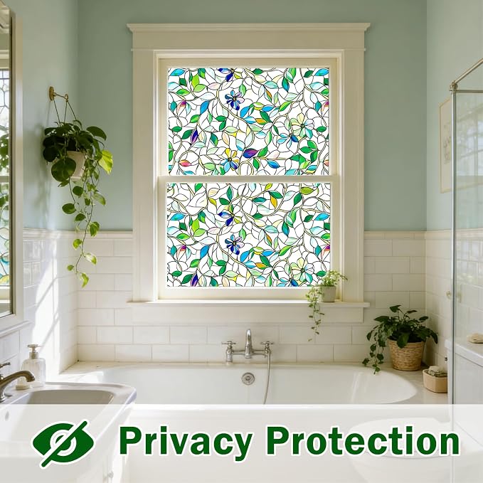 Window Film, Frosted Privacy, One Way Tint, UV Block, Heat Insulation, Anti-Glare, Static Cling, Renter Friendly for Home Bathroom Door