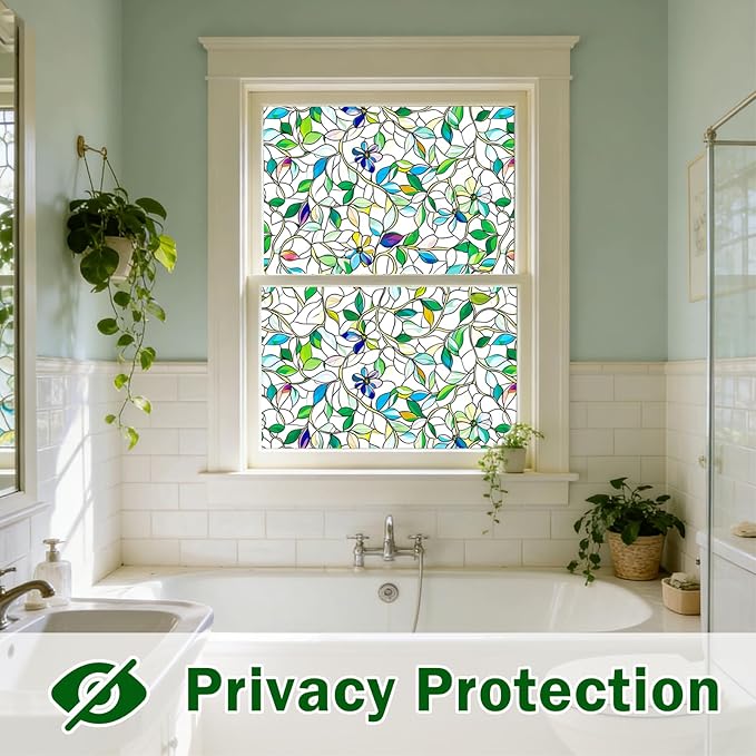 Window Film, Frosted Privacy, One Way Tint, UV Block, Heat Insulation, Anti-Glare, Static Cling, Renter Friendly for Home Bathroom Door