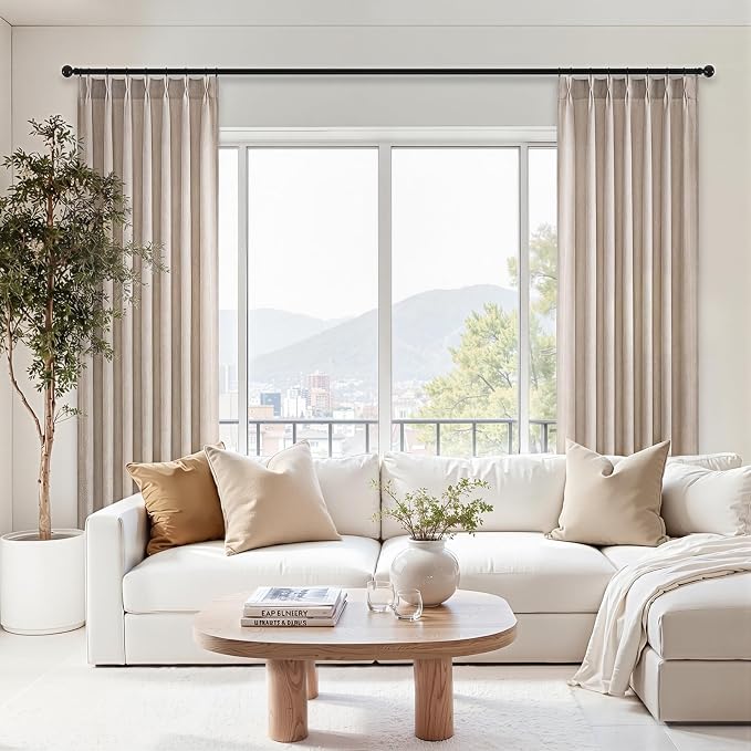 Natural Linen Pinch Pleated Curtains 84 Inch Length 2 Panels for Bedroom Living Room Textured Semi Sheer Window Curtain Boho Neutral Back Tab Pinch Pleat Drape with Hooks 84 Inches Long