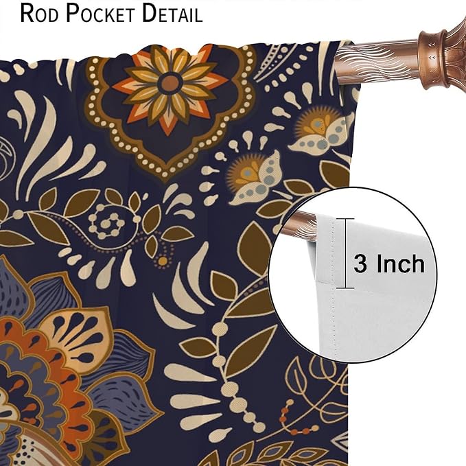 Indian Boho Curtains, Mandala Design Colorful Boho Floral Paisley Curtains, Bedroom Living Room Blackout Decorative Curtains, 2 Panel Set, 63x63 Inch.