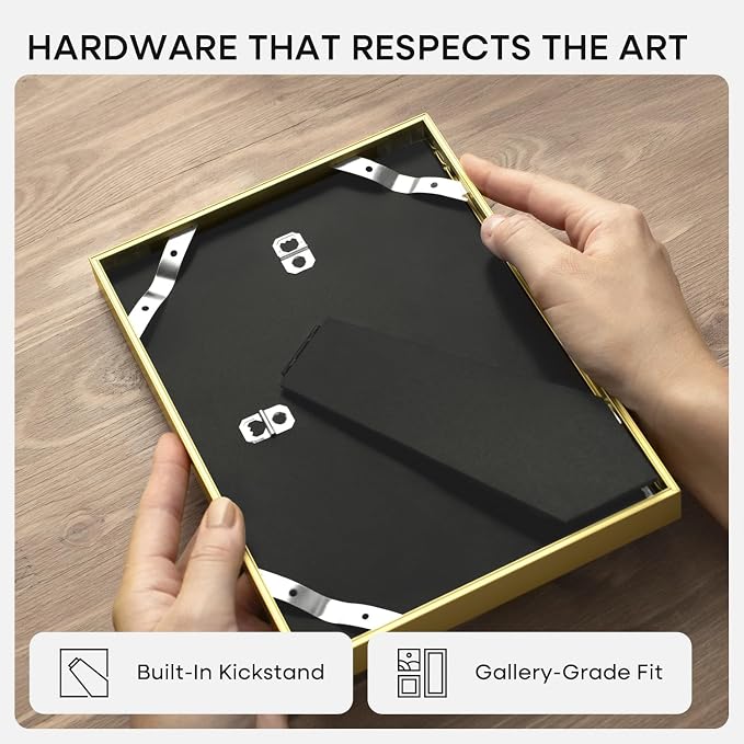 Homeforia Square 10x10 Gold Frame, High End Metal 10 by 10 Picture Frames with Mat 8 x 8, 10by10 Thin Poster Frame Matted to 8x8 inch Photo, Wall or Tabletop Frames, Tempered Glass, Wall Kit, Set of 1