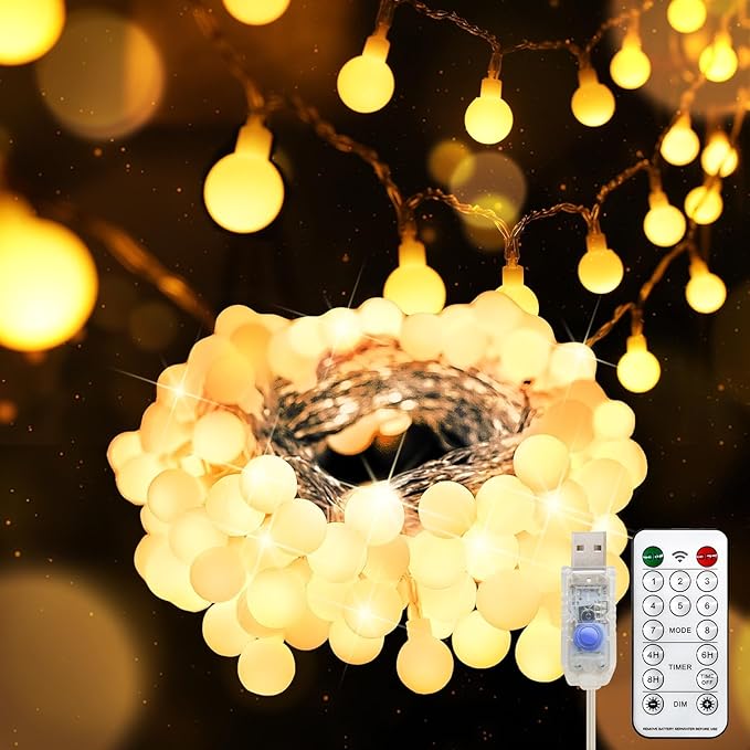 suddus 100 LED Classroom Globe String Lights USB Warm White with Remote | 33FT Hanging Fairy Lights With Timer,String Lights for Bedroom for Bedroom, Dorm, Classroom, Indoor,Outdoor Decor