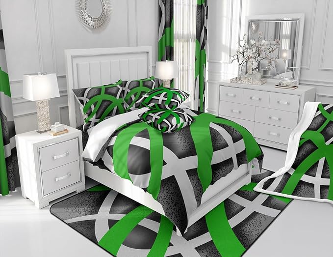 jejeloiu Green Black Curtains for Bedroom Living Room Kids (2 Panels, 42 x 63 Inch) Geometric Strip Lines Blackout Curtainsative Abstract Art Darkening Drapes Luxury Theme Window Treatments