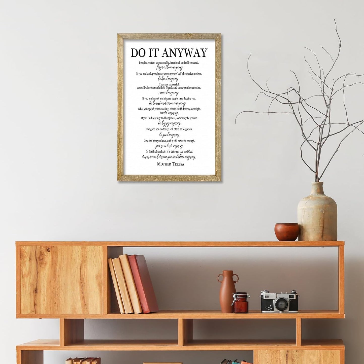 Do It Anyway Mother Teresa Wall Art Decor 16x11 Inch Wooden Framed Wall Hanging Sign (Wood)