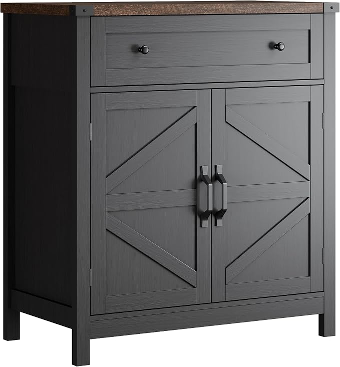 ChooChoo Kitchen Storage Cabinet, Coffee Bar Cabinet, Farmhouse Buffet Sideboard with Drawer for Kitchen, Living Room, Black