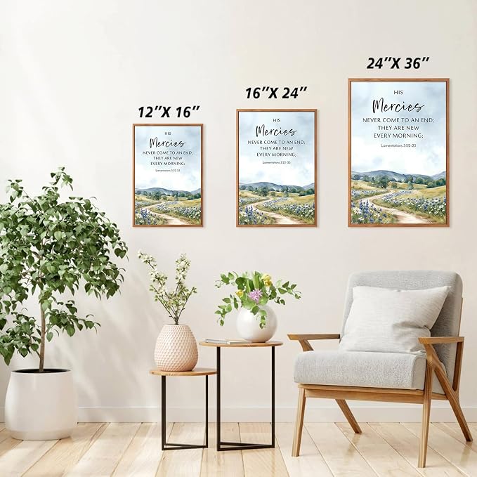 CHDITB Framed Christian Bible Verse Canvas Wall Art, Watercolor Meadow Wildflower Wall Decor, Inspirational Spiritual Artwork, Rustic Faith Scripture Prints for Living Room Farmhouse Office 24"x36"x3