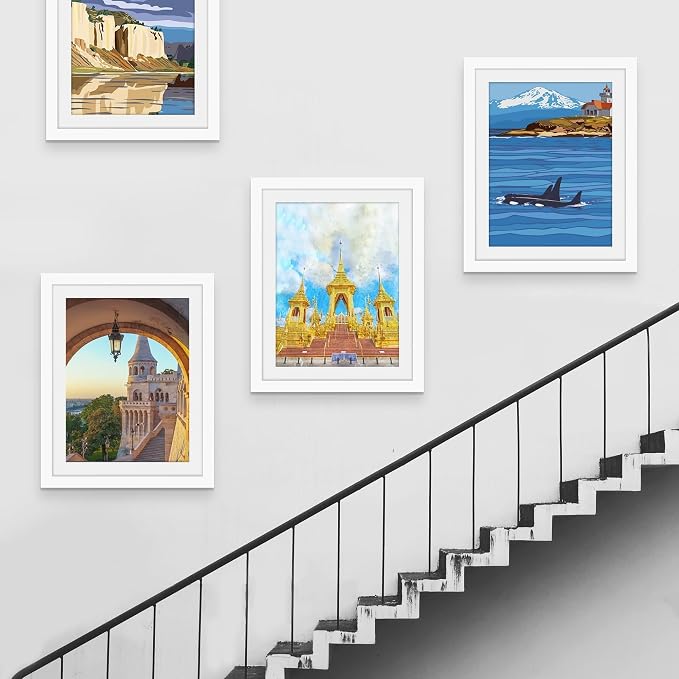 Picrit 22x28 Frame 3 Pack, White Poster Frame, Display Poster 18 x 24 with Mat or 22 x 28 without Mat for Horizontal or Vertical Wall Mounting