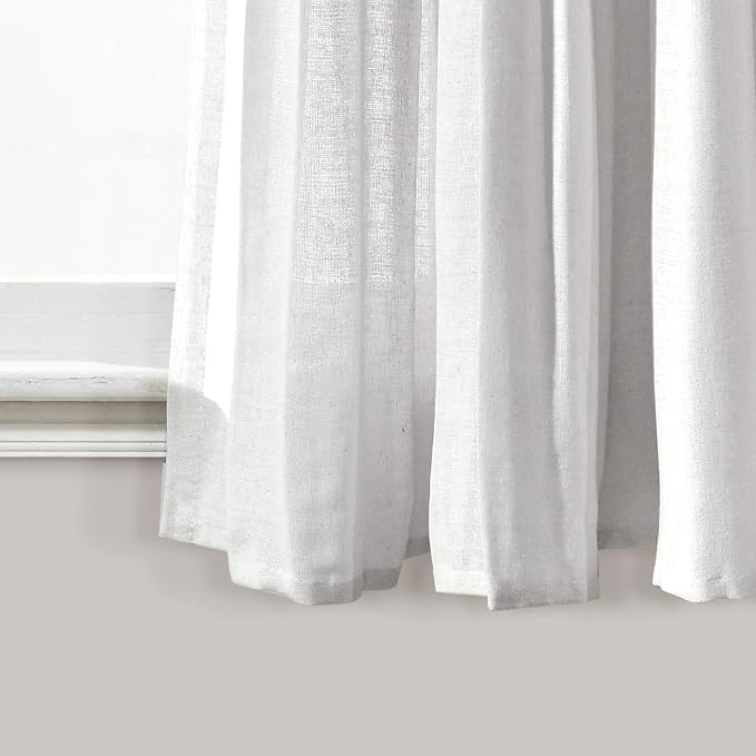 Lush Decor Linen Button Window Curtain Panel, Single, 40" W x 63" L, Blue & Off White - Country Curtains - Rustic Decor - Color Block Modern Farmhouse Curtains For Living Room, Bedroom & Dining Room