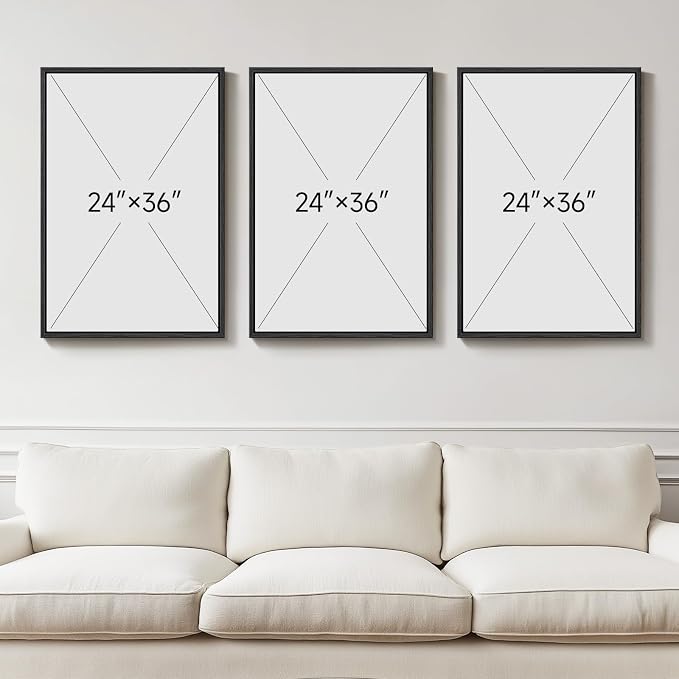 Large Framed Red Black White Abstract Wall Art for Living Room, Set of 3 Modern Canvas Prints Paintings Artwork for Walls, Red Black Geometric Pictures for Bedroom Hallway Office Wall Decor 24x36 In