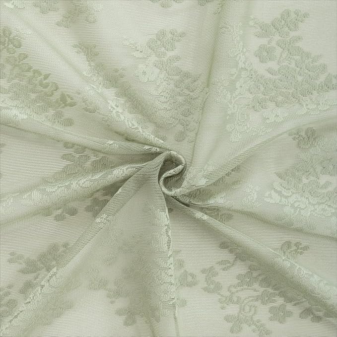 YJ YANJUN Vintage Lace Curtains 63 Inch Length-Elegant Floral Sage Green Sheer Curtain Panels for Living Room Bedroom, Light Filtering Embroiderd, Summer Easter Cottage Core Decor 2 Panels 52W x 63L