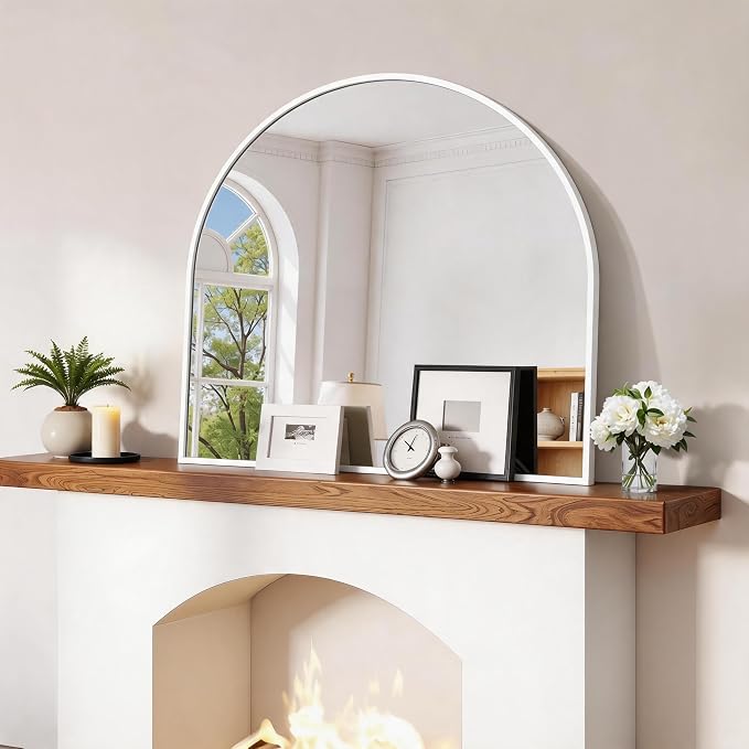 CIRCUMI Arched Wall Mirror, 30"x30" White Arched Mirror with Tempered Glass, Metal Frame, Large Size for Entryway Table, Mantel,Living Room,Over Sink,Arch Mirror for Decor,Shatterproof&Crystal-Clear