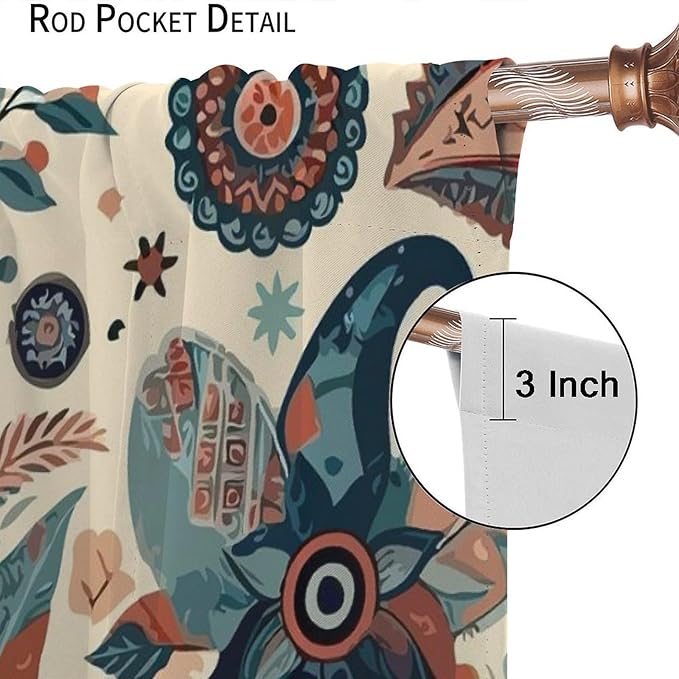 Bohemian Floral Curtains, Vintage Floral Natural Botanical Peris Pattern Window Treatments, Blackout Curtains for Bedroom Living Room72X63 Inch