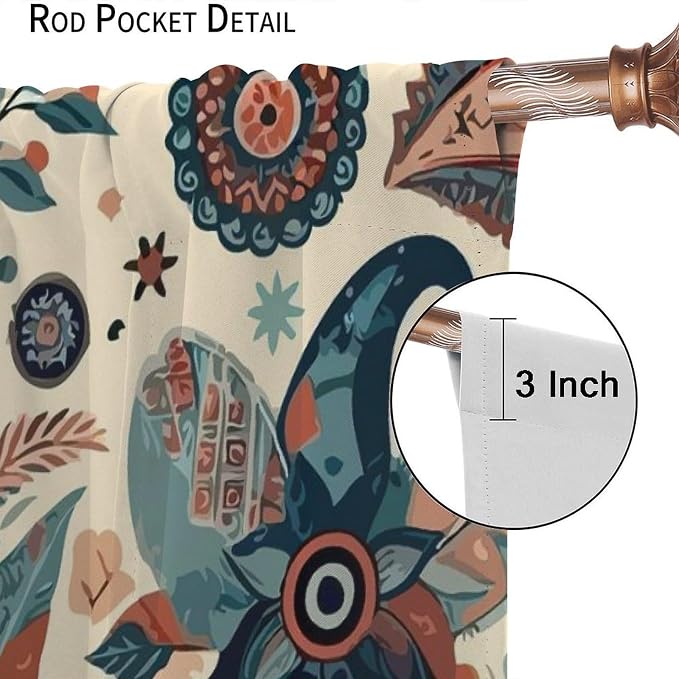 Bohemian Floral Curtains, Vintage Floral Natural Botanical Peris Pattern Window Treatments, Blackout Curtains for Bedroom Living Room42X45 Inch