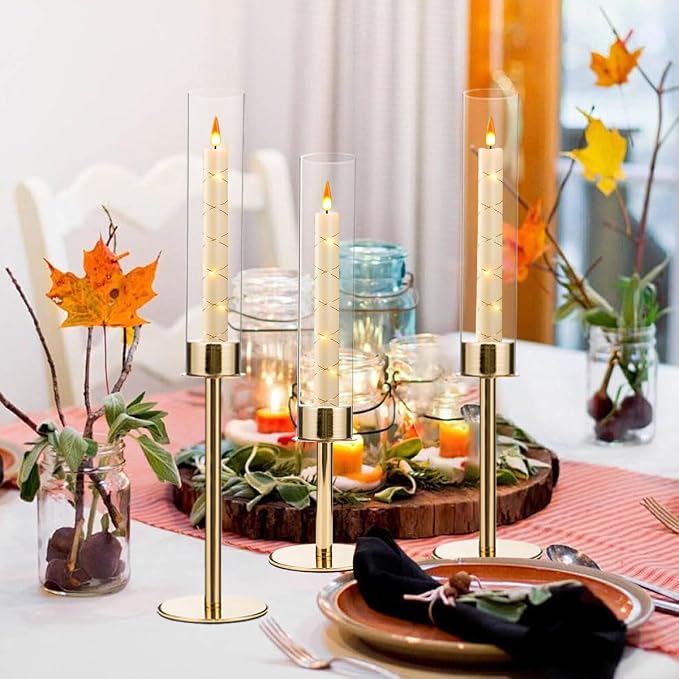6PCS Acrylic Candle Holder for Table Centerpiece | Metal Tall Candle Holder with Acrylic lampshade for Wedding,Party, Birthday Decorations (Gold)