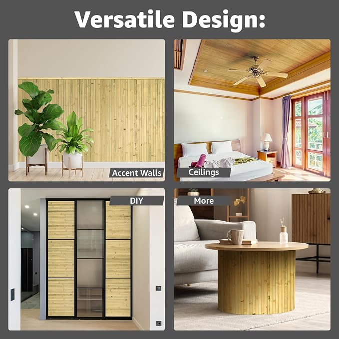 Art3d Natural Bamboo Wall Panel for Interior Wall Decor, Renewable Pole Wrap Wainscoting Paneling for Wall Ceiling Furniture Cabinet Office, 48 x 96 Inch - Natural