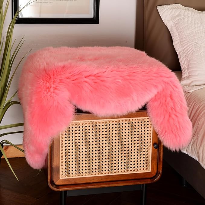 LLB Genuine Sheepskin Area Rug Wool Rug Fur Carpet Fluffy Shaggy Fur Rug for Living Room Kids Bedroom Real Sheepskin Throw Lambskin Rugs Sofa Mat Chair Seat Covers (Pink, 2 x 3 ft Sheepskin)