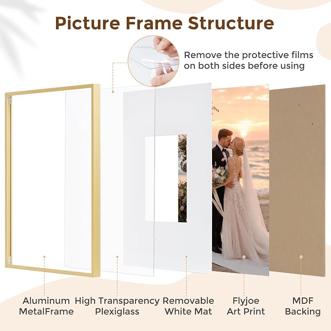 Signature Picture Frame 20x26, Aluminum Signable Frame with Glass, Gold | Elegant Gold Signable Frame with 11x14 for Wedding, Graduation, Birthday & Baby Shower Guest Book| Real Glass & Wall Kit