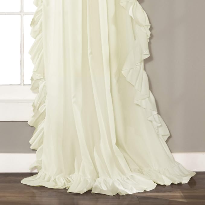 Lush Decor Reyna Ruffle Window Curtain Panel Set, Pair, 54" W x 108" L, Ivory - Flowy Curtain Set - Romantic Ruffle Curtains for Bedroom, Living room, or Dining Room - Farmhouse & Cottage Home Decor