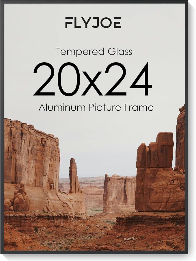 20x24 Metal Picture Frame, Aluminum Poster Frame with Real Glass, Black | Sleek Black 24x20 Frame with Tempered Glass for Wall Display, Posters, Art & Photos | Wall Kit Included