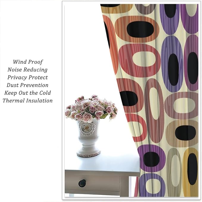 JESTRONRY Abstract Modern Curtains,Mid Century Fifties Modern Retro Colors Pattern Room Darkening Thermal Insulated Window Curtain for Living Room Bedroom Kitchen Bathroom 42x45in