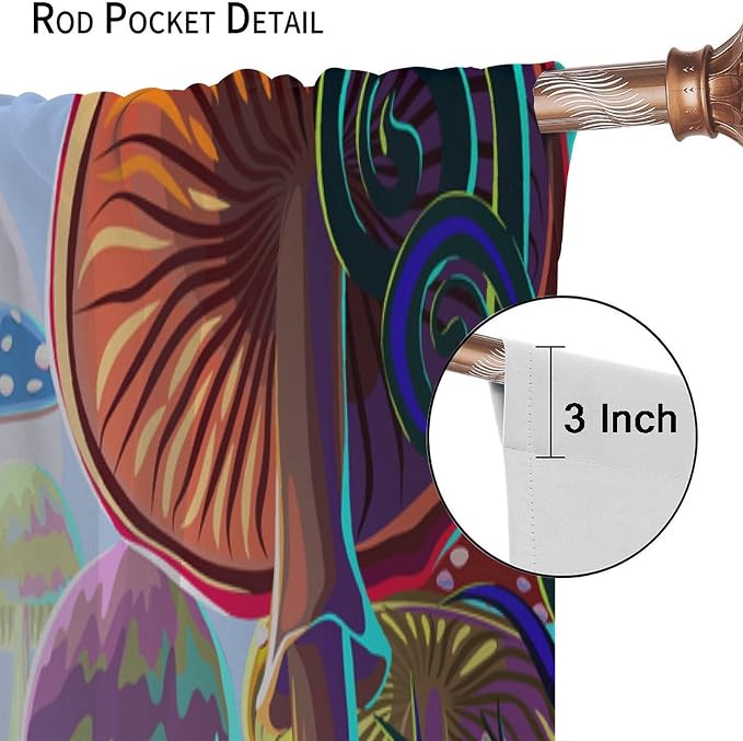 Fantasy Mushroom Semi Sheer Curtains,Fairytale Forest Plant Castle Print Window Treatments for Bedroom Living Room Kitchen Colorful Cartoon Floral Window Drapes 2 Panels Set,Total Size42 x 45 Inch