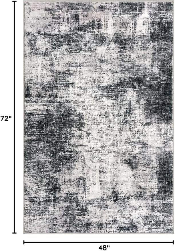 IOHOUZE Abstract Area Rug 4x6 Ft Washable Rugs for Entryway Indoor, Non Slip Small Living Room Rugs Printed Faux Wool Throw Rug, Floor Carpet for Kitchen Nursery Playroom, Black Grey