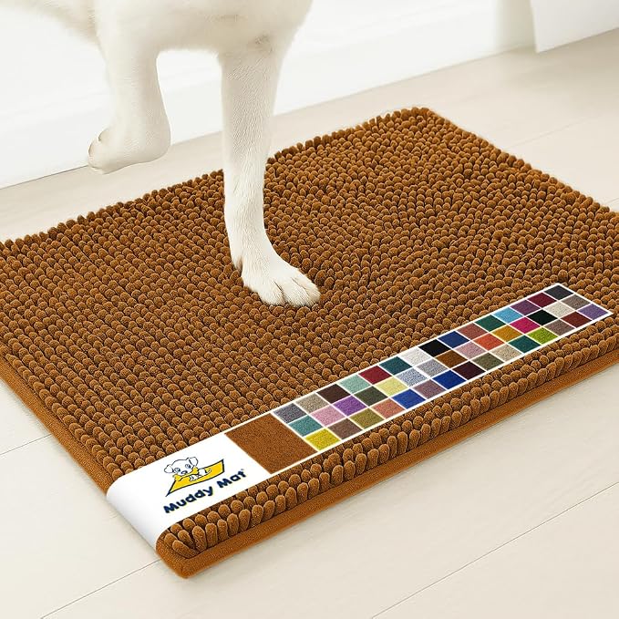 Muddy Mat® | Super Water Absorbent Door Mat Indoor, Microfiber Quick Dry Chenille Entryway Rug, Slip Resistant Front Door Mat, Indoor Mats for Entryway, Machine Washable Pet Rug, Amber 20" x 48"