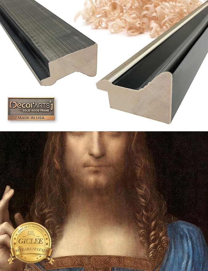 DECORARTS - Reproduction of Leonardo Da Vinci's Portrait of Christ in Salvator Mundi. Giclee Prints on Acid Free Cotton Canvas. Fine Art Frame for Classic Art Reproduction. 15.25x21.25 in
