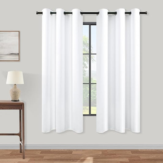 KOUFALL White Curtains 63 Inch Length 2 Panels Set Grommet Lightweight 60-70% Blackout Energy Saving Opaque Semi Black Out Simple Curtains for Bedroom Living Room