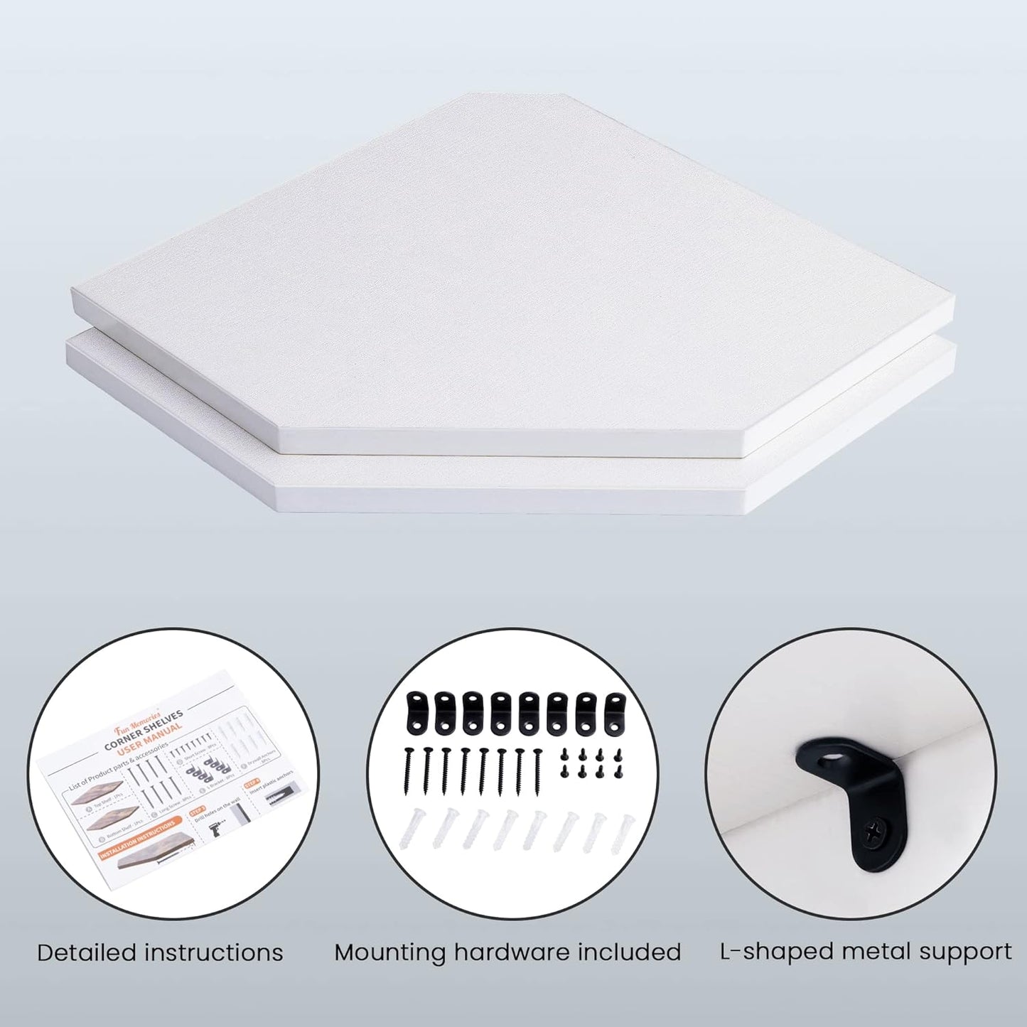 Corner Shelf Wall Mount, Floating Corner Shelves, Set of 4 Corner Wall Shelf Organizer, Rustic Wood Wall Storage Display Shelves for Living Room Bedroom Bathroom Kitchen, Rustic White