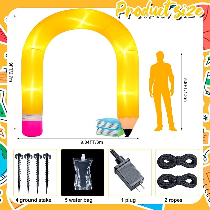 Shappy 9ft Pencil Back to School Inflatables Arch Kindergarten Preschool Graduation Decoration Blow up Pencil Outdoor Decor with LED Lights for 2026 Party Lawn Yard Garden Backdrop Photo Props Decor