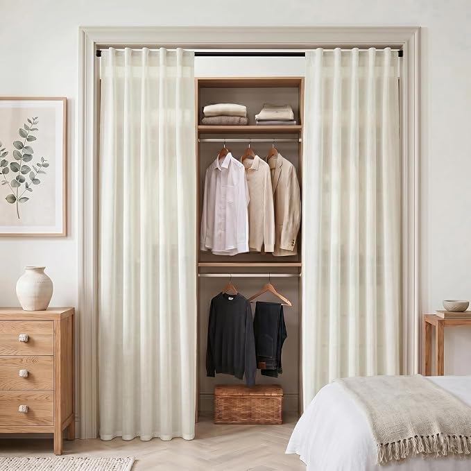 XTMYI Closet Curtain for Bedroom Open Closet, Linen Semi Sheer See Through Door Curtains for Dooway, 78 Inches Long 2 Panels Set, Cream Ivory