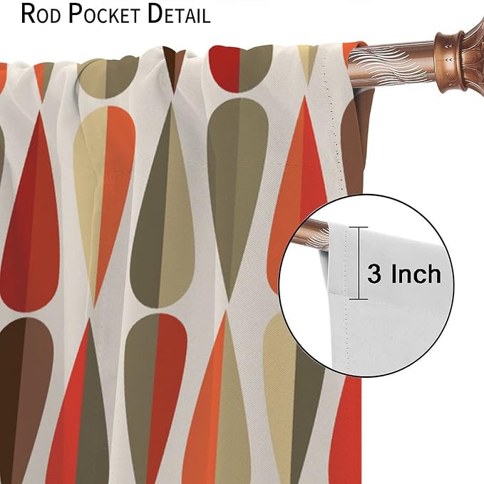 JESTRONRY Mid Century Curtains,Modern Abstract Triangular Retro Design Room Darkening Door Window Rod Pocket Curtain for Living Room Bedroom Kitchen Bathroom 63x72in