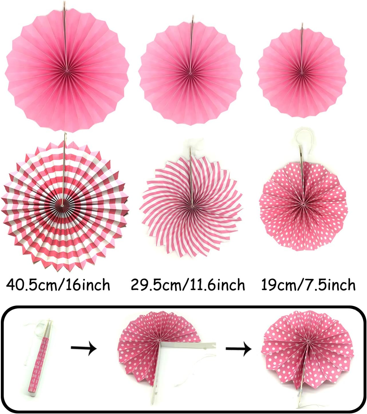 ZERODECO Party Decoration, 21 Pcs Pink Hanging Paper Fans, Pom Poms Flowers, Garlands String Polka Dot and Triangle Bunting Flags for Birthday Parties, Bridal Showers, Baby Showers, Wedding
