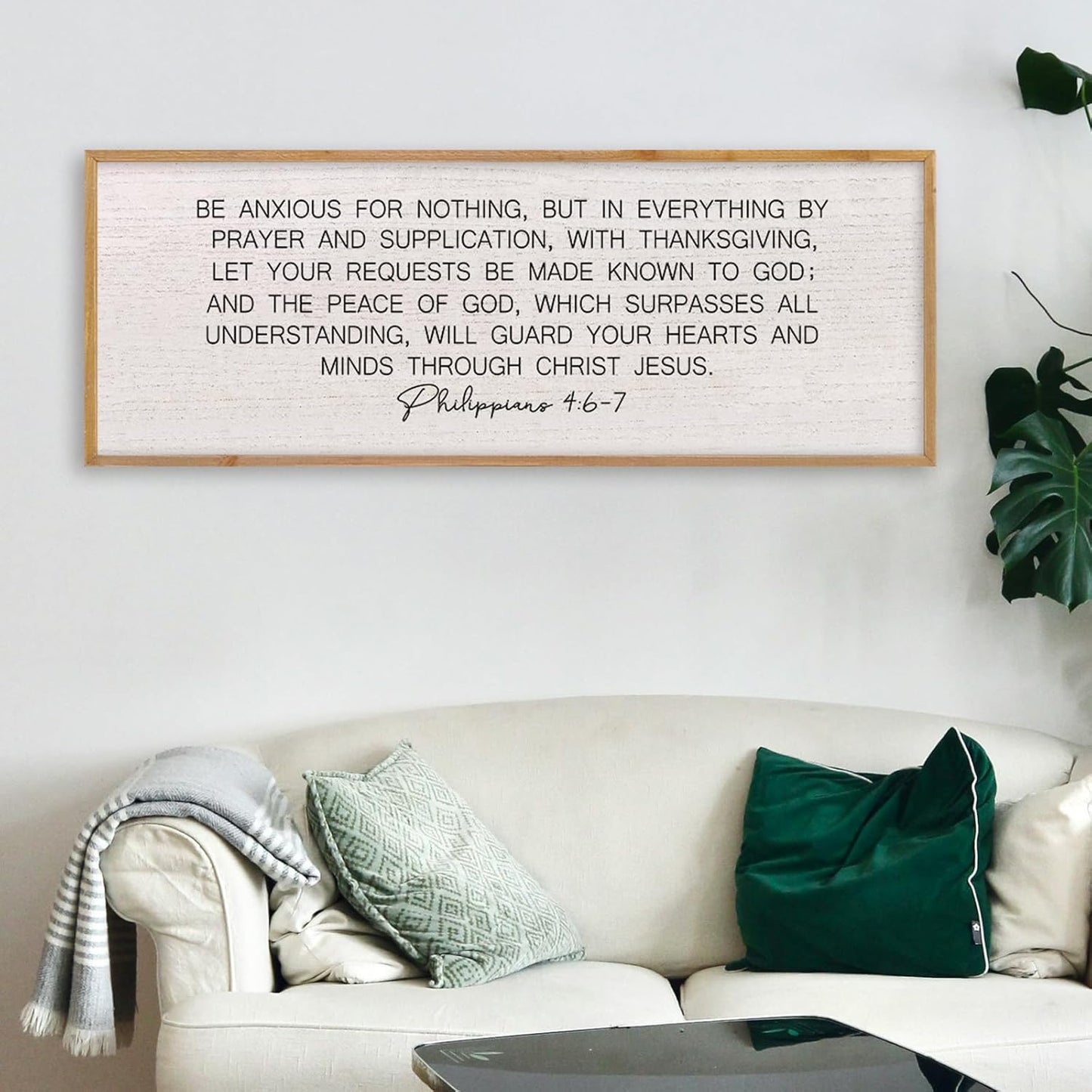 LuZhiQiang Be Anxious for Nothing Wall Decor 40"×15" Philippians 4:6-7 Bible Verse Sign Large Christian Scripture Wood Framed Hanging Decor (Wood)