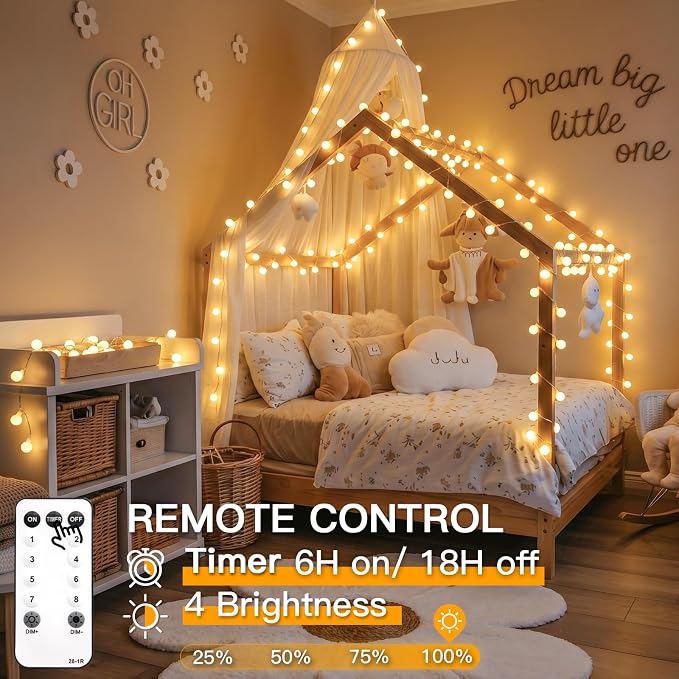 suddus 109ft Connectable Globe String Lights Plug in Remote Warm White | 300 Led Hanging Fairy Lights With Timer,String Lights for Bedroom for Bedroom, Dorm, Classroom,Indoor,Outdoor Decor