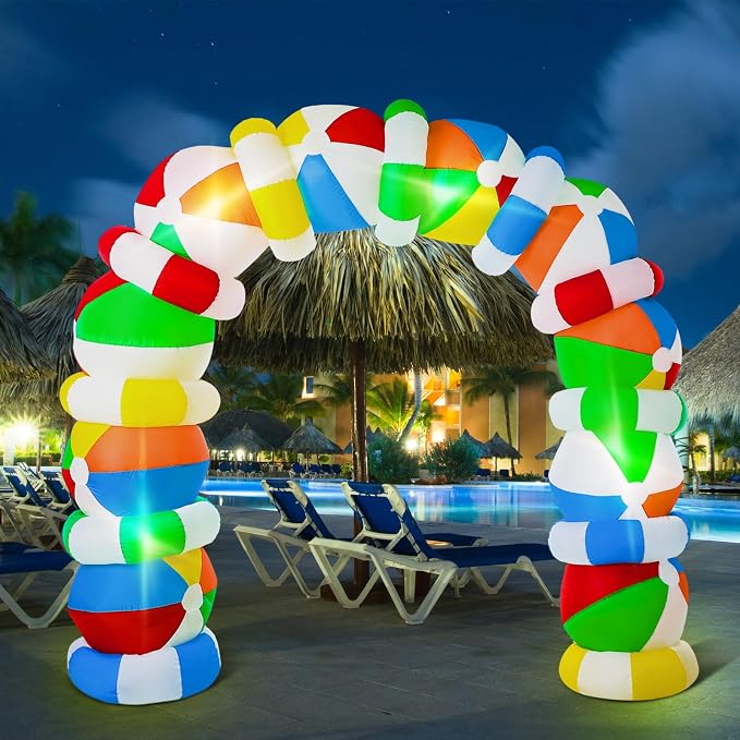 Shappy 9ft Beach Ball Inflatables Arch Summer Outdoor Decorations Build in LED Lights Summer Inflatables Arch Yard Decoration for Pool Beach Garden Lawn Party Decor, No Assembly Required