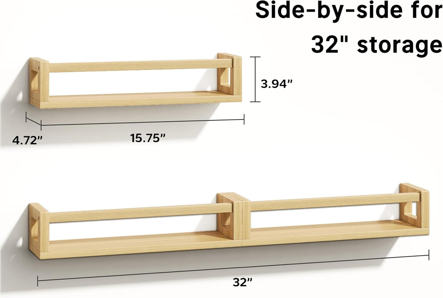 Upgraded Thick Floating Shelves - Multi-Use Wall-Mounted Bookshelves for Kids and Nursery, Ideal for Books, Toys, Spice Rack, Decor - NaturalWood