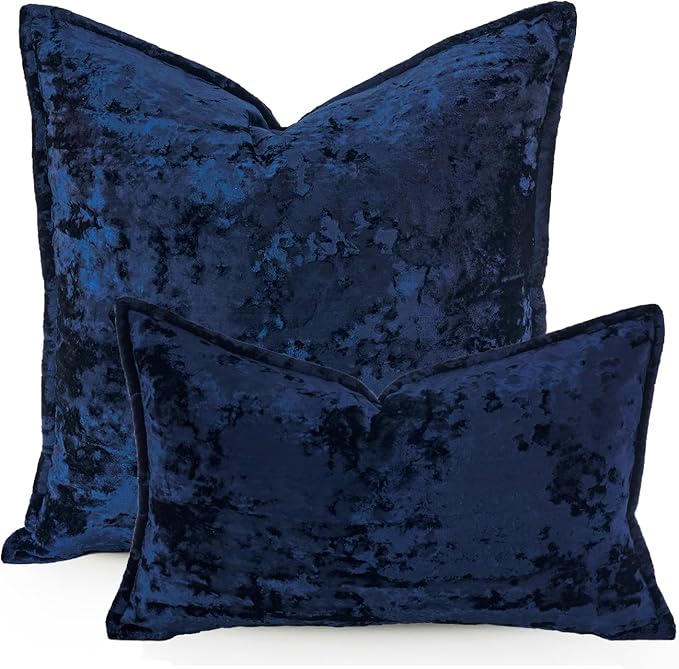 Premium Series, Crushed Velvet Throw Pillow Covers, Luxury Thick Cushion Cases for Home Decor, Navy Blue, 20x20 Inch, Covers Only
