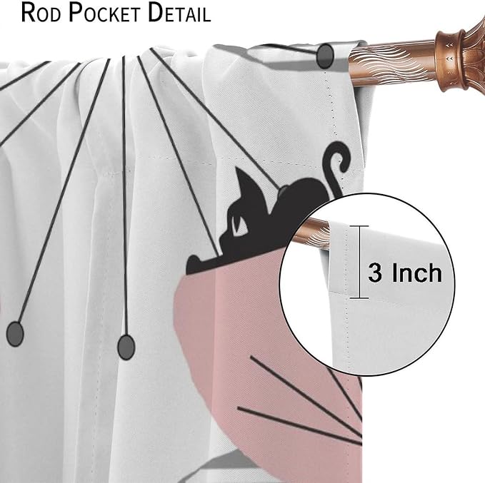 JESTRONRY Mid Century Cat Curtains, Pink Atomic Abstract Geometric 1950s 1960s Retro Style Rod Sleeves Window Drapes for Bedroom Living Room Home Decor 42x54in