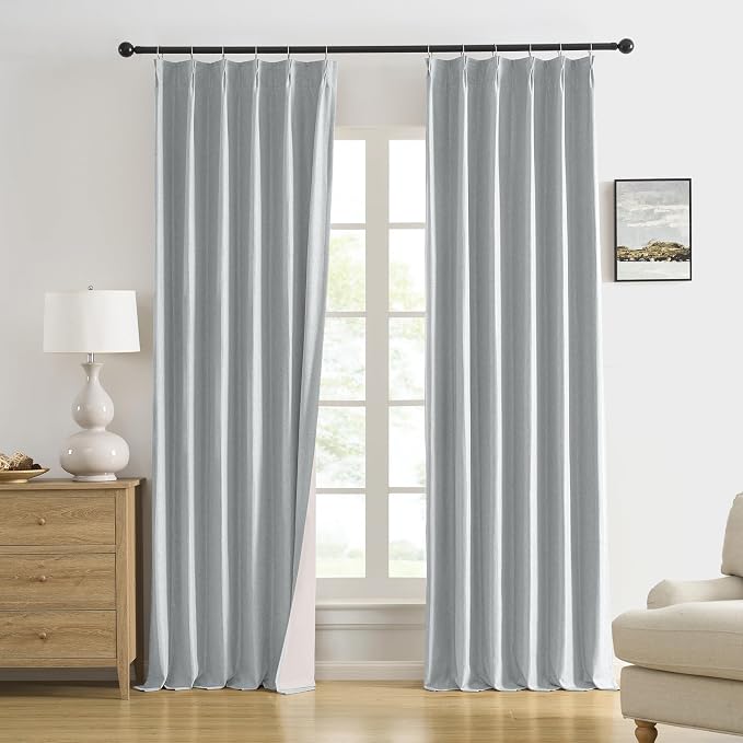 DUALIFE Light Grey Pinch Pleated Blackout Curtains 90 Inch Long, Accordion Style Thermal Insulated Drapes with Hooks, Back Tab Ceiling Traverse Curtains for Living Room,40x90, 2 Panels