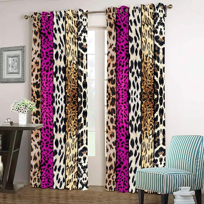 Wild Animal Print Curtain, Room Darkening Thermal Insulated Blackout Leopard Boa Window Drapes with Grommets for Living, Dining, Bedroom, Hot Pink Leopard Print, 42"x 84", 2 Panels