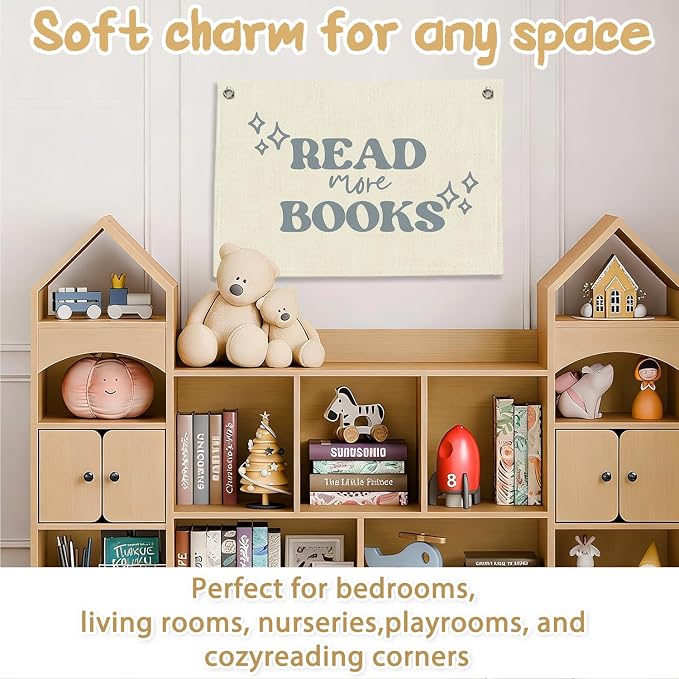 RTXLEZM Classroom Decor, Reading Corner Decor for Classroom, Read More Books Canvas Banner Wall Hanging, Trendy Retro Bookish Wall Art Prints for Library Classroom Reading Nook Corner Kids Room Decor, 20x30 Inch